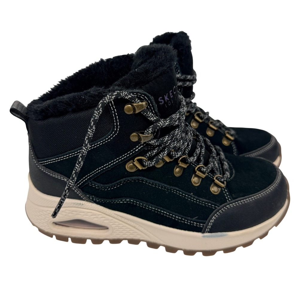 Skechers Los Angeles Uno Rugged Fall-Air Black Faux Fur Boots 155224 Womens 8